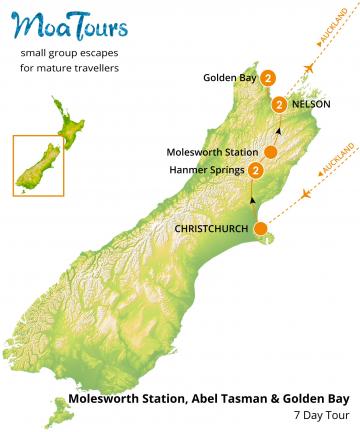 Molesworth Station and Golden Bay Tour Map - MoaTours