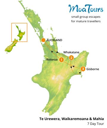 MoaTours Te Urewera, Waikaremoana and Mahia Tour Map