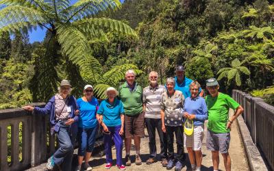 MoaTours Guide & Guests at the Bridge to Nowhere on the Whanganui River