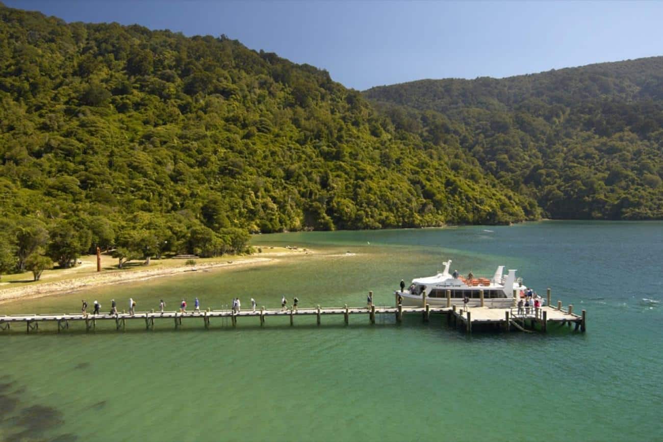 Historic Ship Cove wharf in the Marlborough Sounds