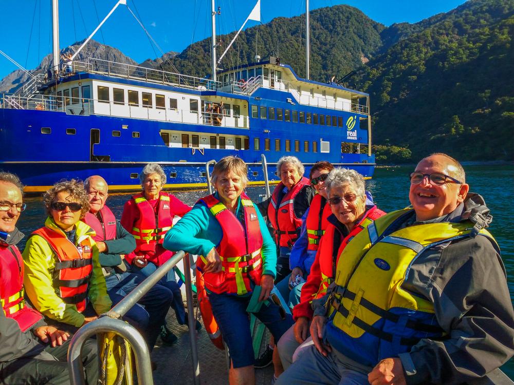 MoaTours guests enjoying a trip in the tender at Milford Sound