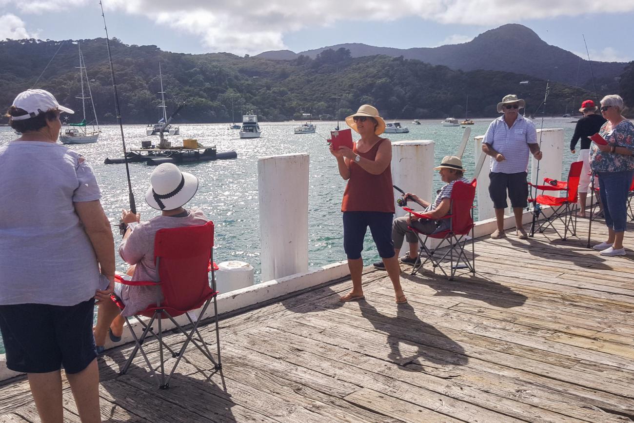 Fishing from Tryphena Wharf on Great Barrier Island