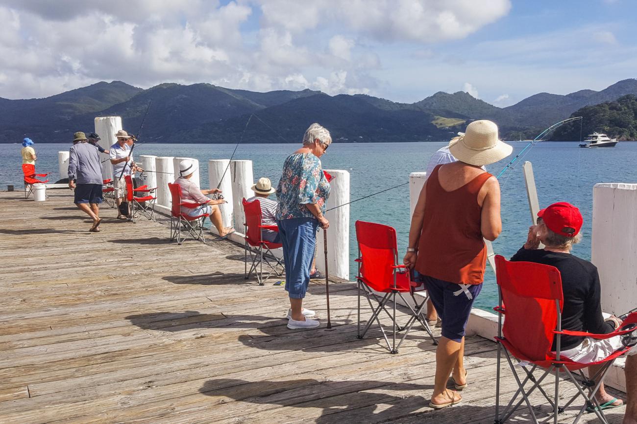 Fishing from Tryphena Wharf on Great Barrier Island