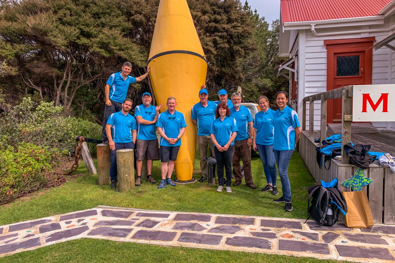 The MoaTours team at the Radio Hauraki buoy on Great Barrier Island