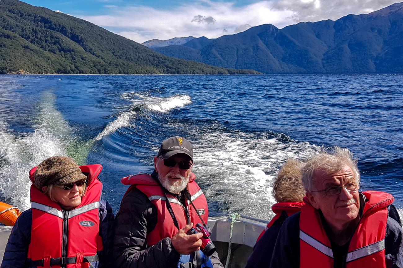 Guests enjoying a cruise on Lake Hauroko, Fiordland