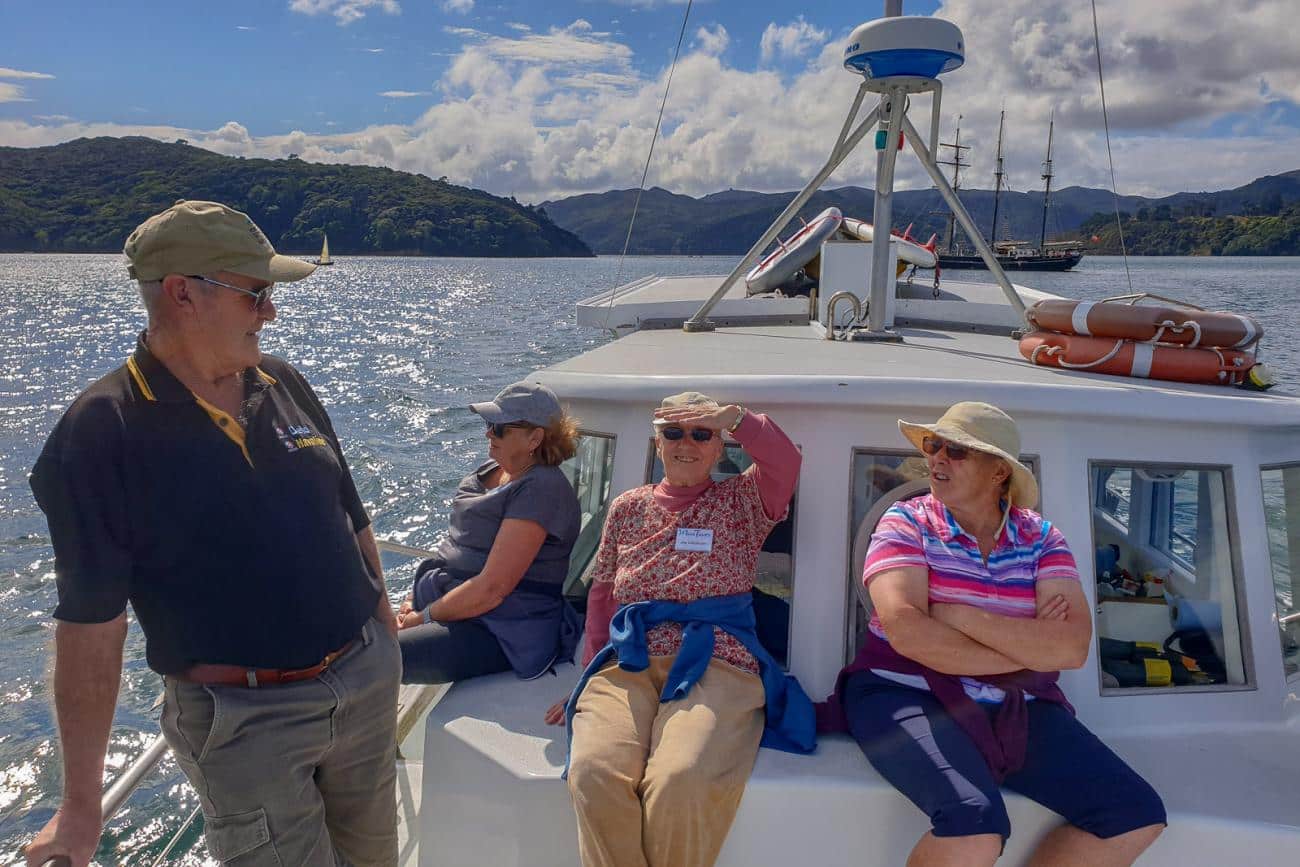 MoaTours guests enjoying a cruise on Great Barrier Island