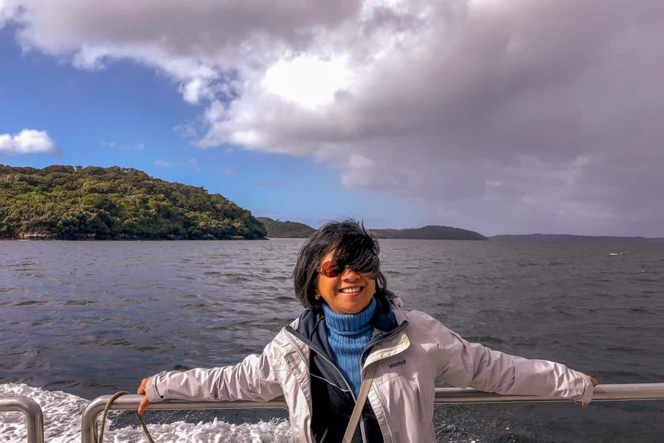 MoaTours guest enjoying a cruise on Stewart Island