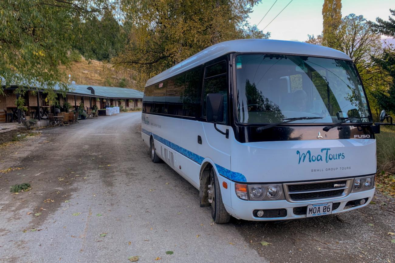 MoaTours coach at Danseys Pass Hotel