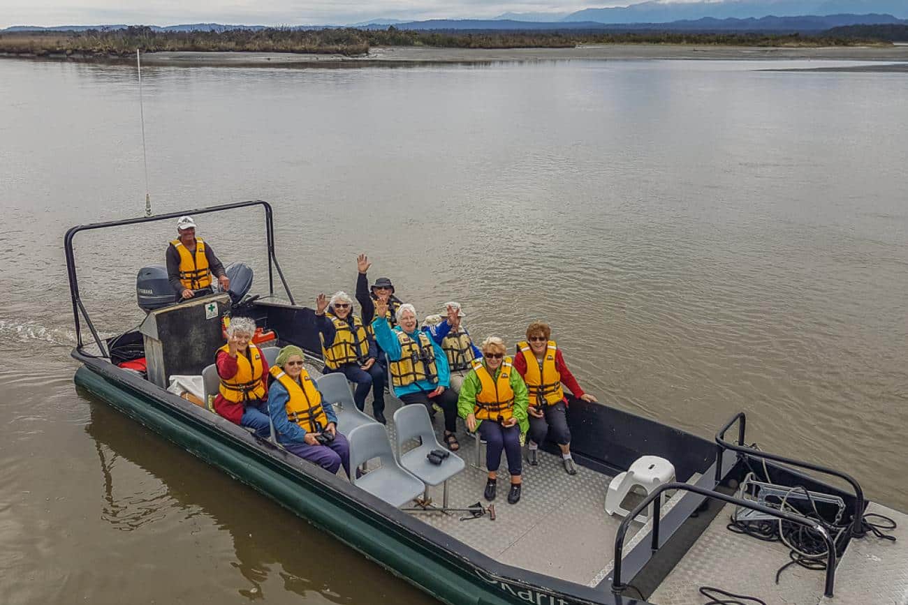 Embarking on the Okarito Lagoon cruise