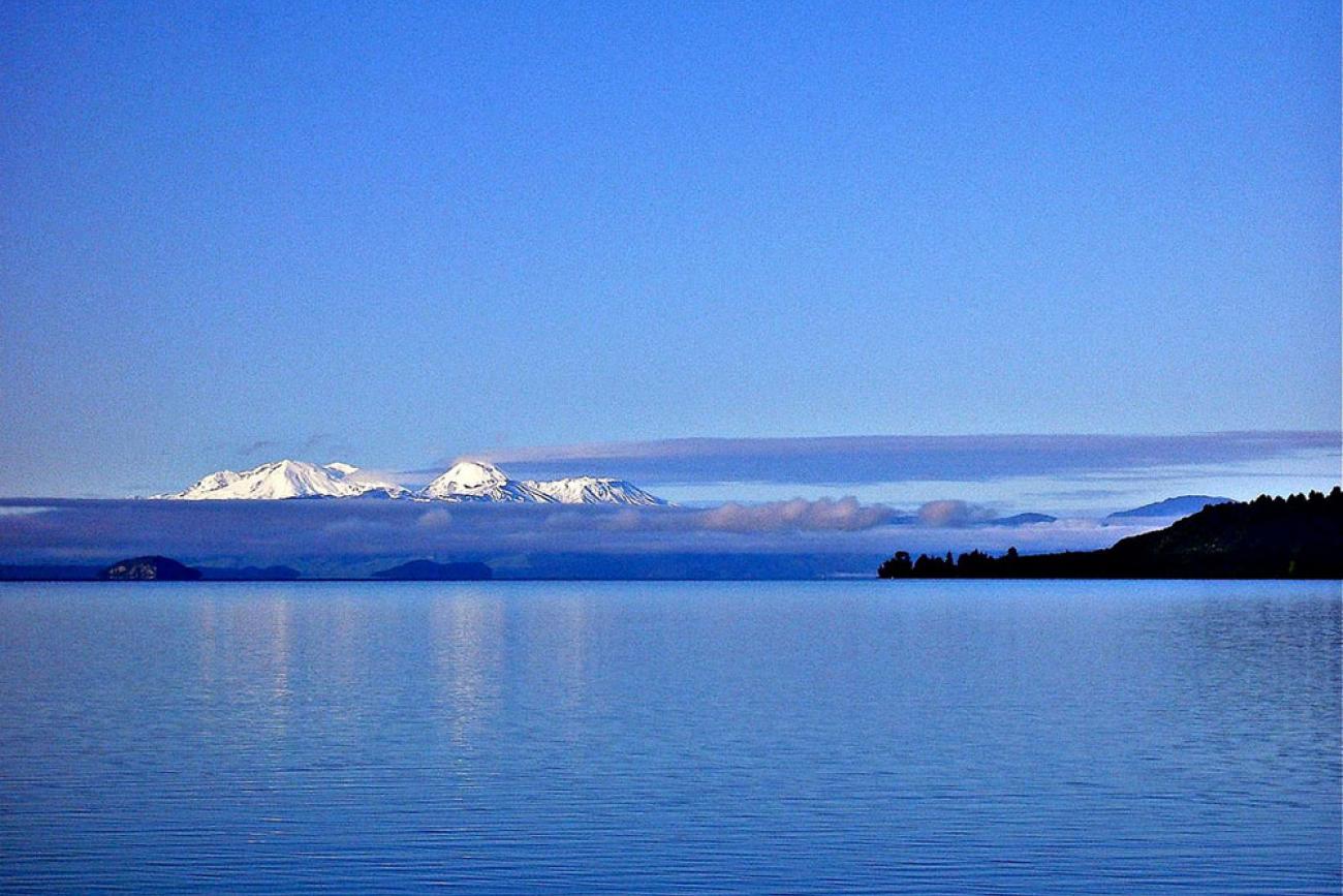 Views of Mt Ruapehu from Lake Taupo