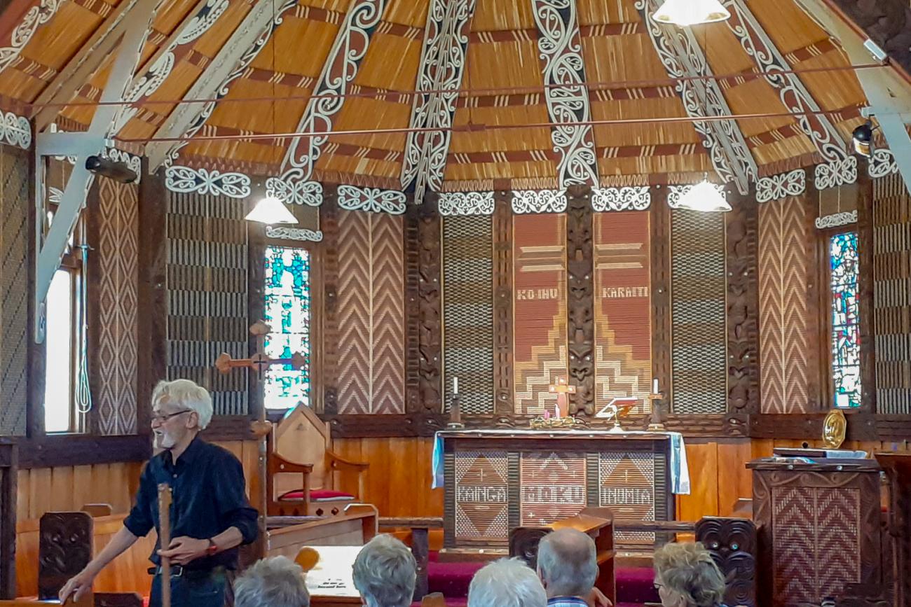 The beautiful carved interior of St Paul's church in Whanganui