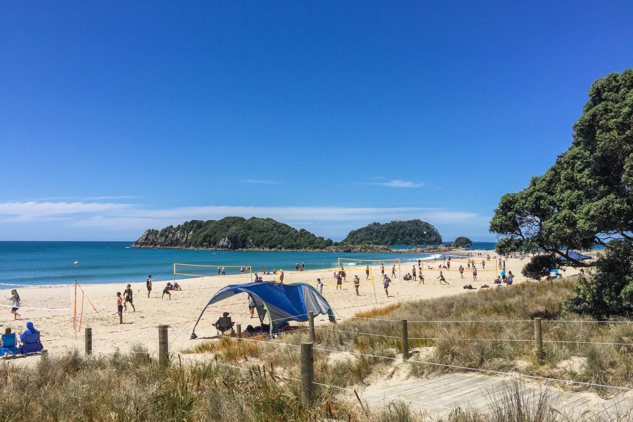 MoaTours lunches at Mt Maunganui beach on the way to Whakatane