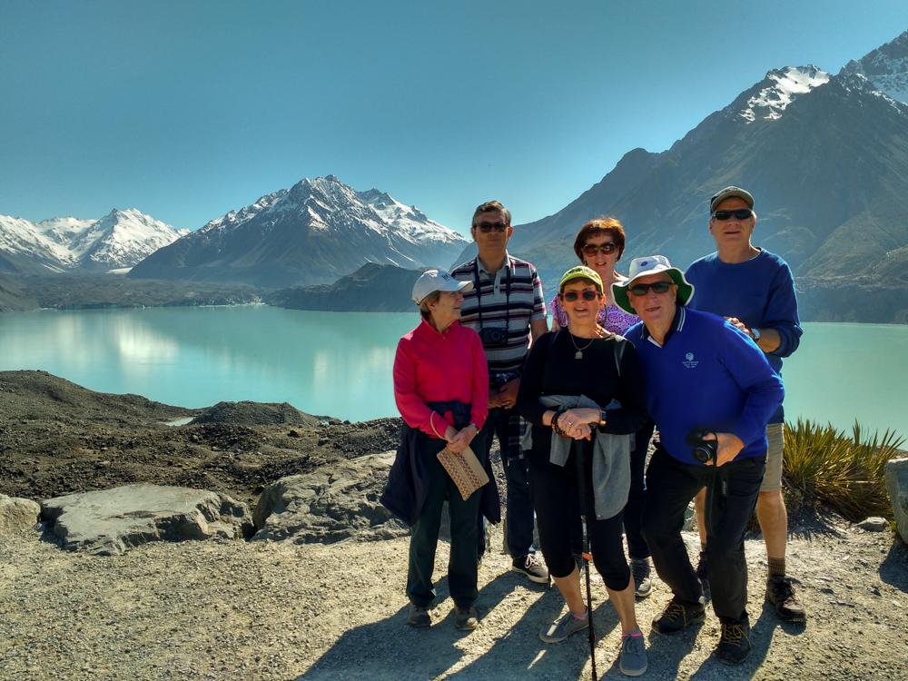 MoaTours guests at the Tasman Glacier in Mt Cook National Park