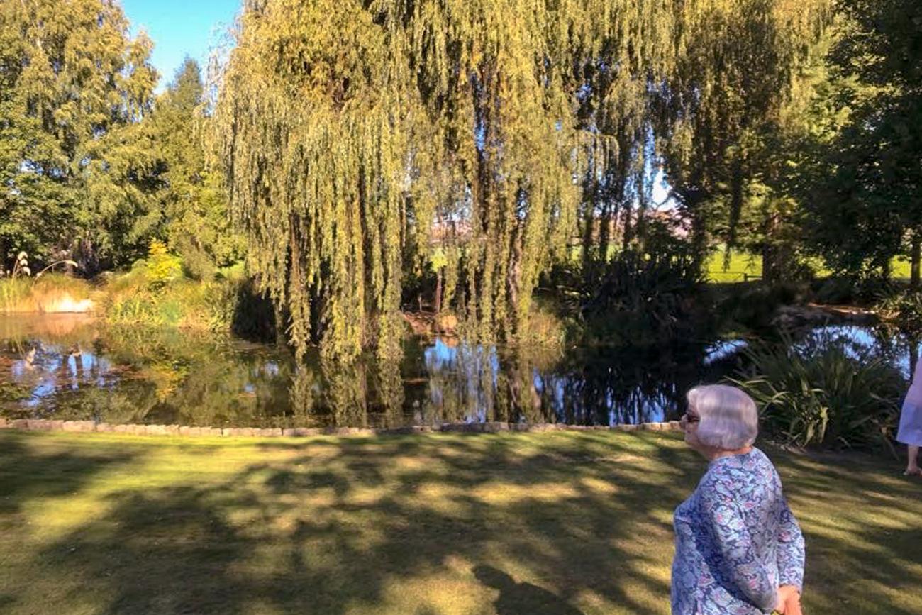 Walking in the garden at Coldstream in Canterbury