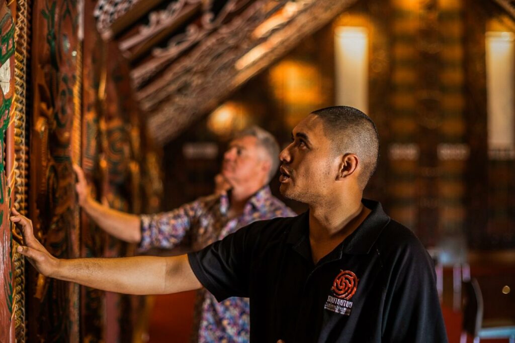 Visiting Mataatua meeting house in Whakatane with a local Kaitiaki