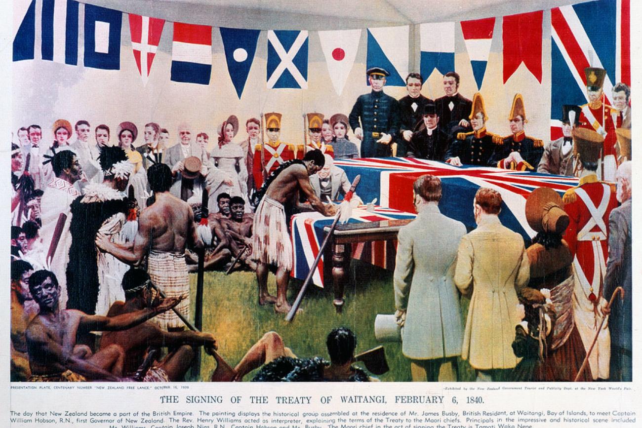 Poster depicting the Signing of the Treaty of Waitangi