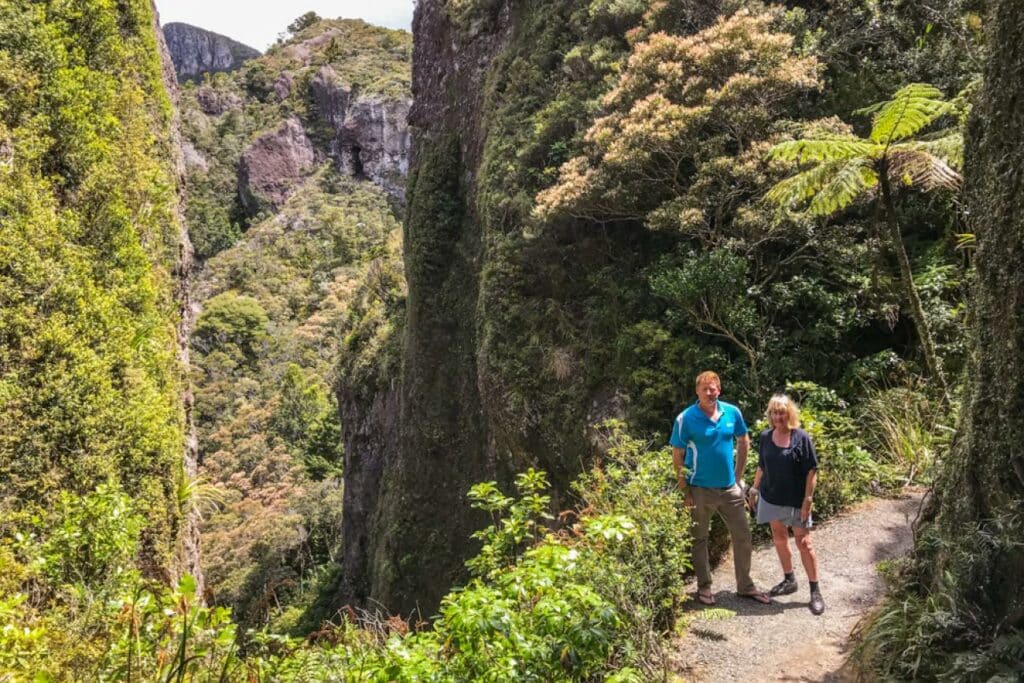 Miles & Ena at Windy Canyon researching the Aotea Great Barrier Island Escape Itinerary