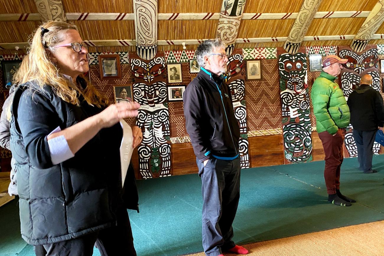 Brenda relates the history of Te Whai-a-te-Motu wharenui