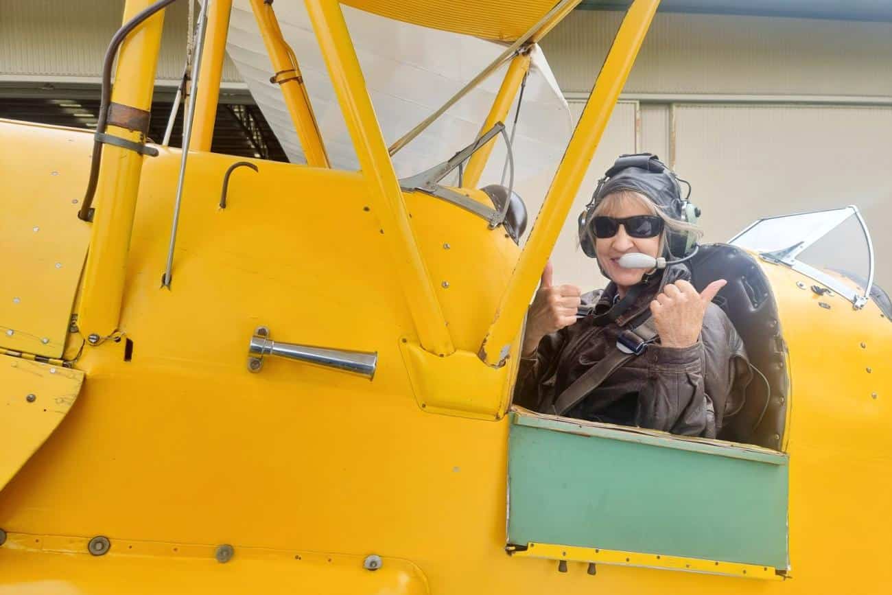 A Tiger Moth flyer at Croydon Aviation, Mandeville