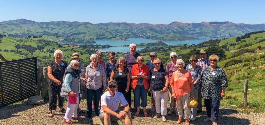 MoaTours guide Andre and Garden tour group on Banks Peninsula