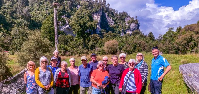 MoaTours guests and Kiwi Guide Andrew exploring the West Coast in autumn