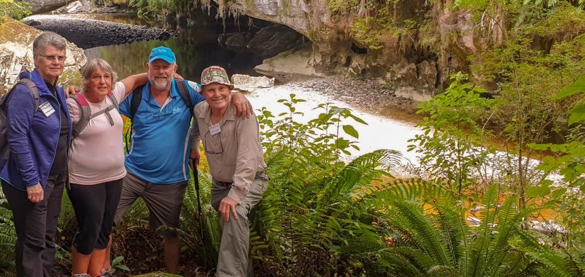 MoaTours guide Tim and guests in the Oparara Basin