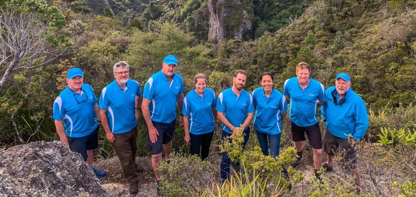 The team from MoaTours at Windy Canyon on Aotea Great Barrier Island