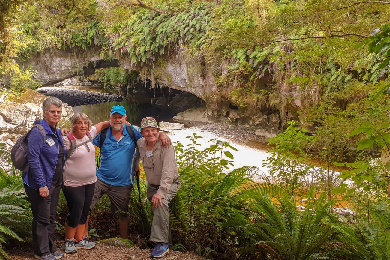 Kiwi Guide Tim and friends at the Oparara Arches